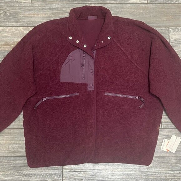 NWT Free People Movement x Hatch Hit The Slopes Fleece Jacket XS Deep Maroon - Picture 7 of 15